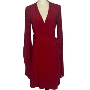 Abi Ferrin Red Bell Sleeve Wrap Dress